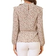 thumbnail image 3 of Allegra K Women's Side Bow Tie Neck Long Sleeve Floral Ruffled Blouse, 3 of 6