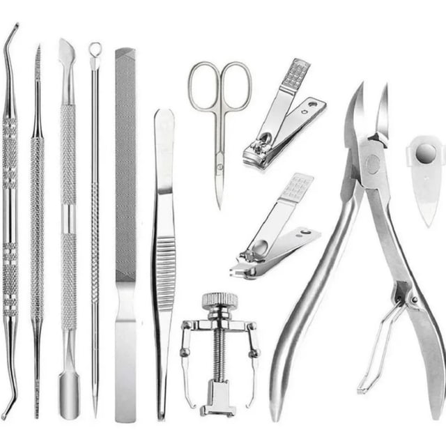 Set de herramientas de pedicura para uñas encarnadas, mecanismo de palanca, 12 unidades