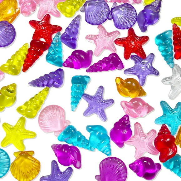 HAIKING Gemmes de Vie Marine, 60 Pcs Créatures Marines Colorées Pierres Précieuses en Acrylique pour Décoration d'Aquarium, Sirène, Fêtes à la Piscine (Environ 25-40mm)