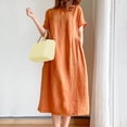 thumbnail image 6 of ZenCart Women's Loose Cotton Dress Summer Casual Plus Size Midi Dress Crew Neck Short Sleeve Pleated Swing Dress with Pockets, 6 of 8