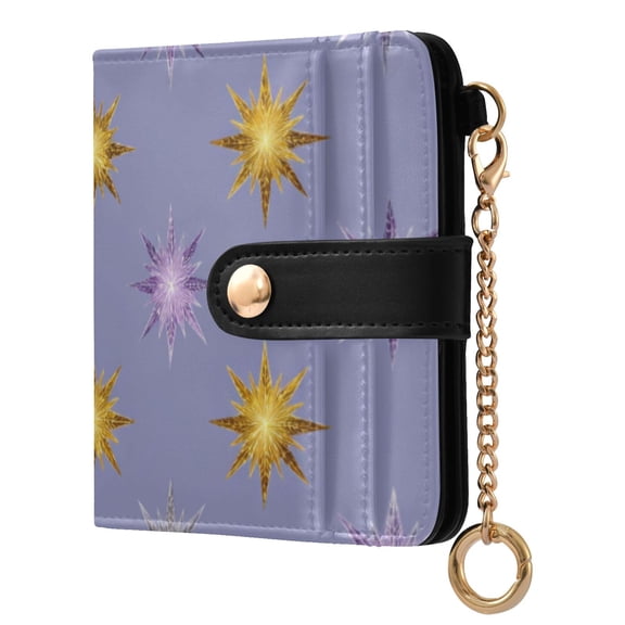 Gold and Purple Stars Women's Wallet PU Leather Card Cases RFID Blocking Purse Billfold with Key Ring