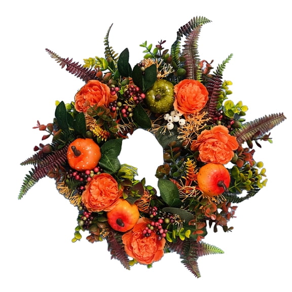 Aximioll Fall Peony Pumpkin Maple Leaf Wreath 17.71In, Layered Greenery, Fall Wreath Decor for Front Door Wall Entryway Mantel