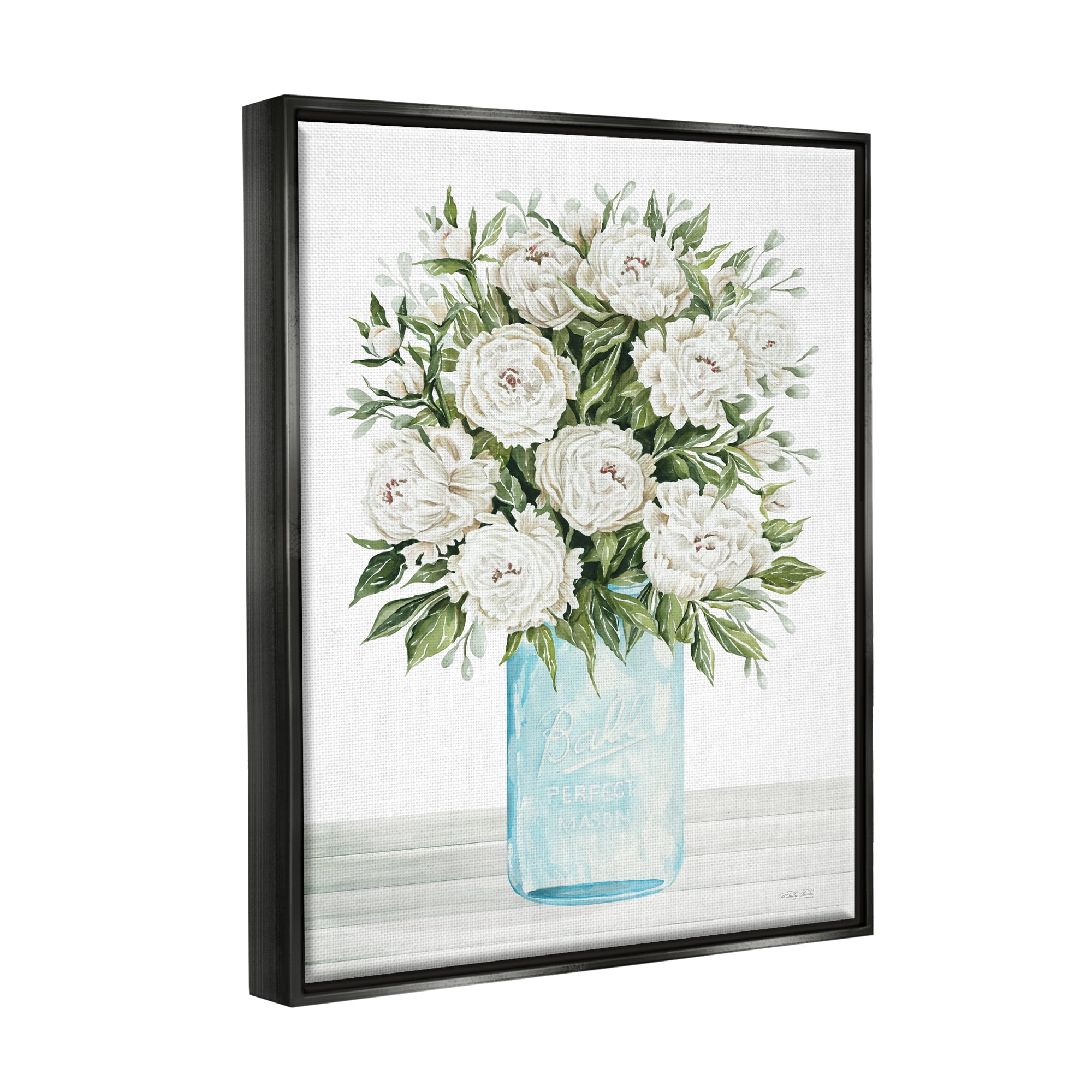Stupell Industries White Carnations Bouquet Botanical & Floral Painting Black Floater Framed Canvas Art Print Wall Art, 17 x 21