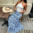 thumbnail image 5 of Women’s Summer Boho Maxi Skirts High Waisted Tiered Floral Skirts Vacation Loose Causal Skirts, L, 5 of 6