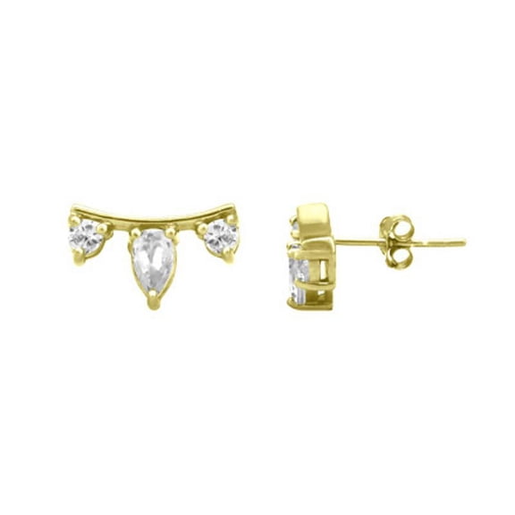 Gold Plated Over Sterling Silver Three CZ Earrings