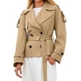 thumbnail image 2 of Spring Fall Women Long Sleeve Solid Double Breasted Lapel Trench Coat with Belt, 2 of 6