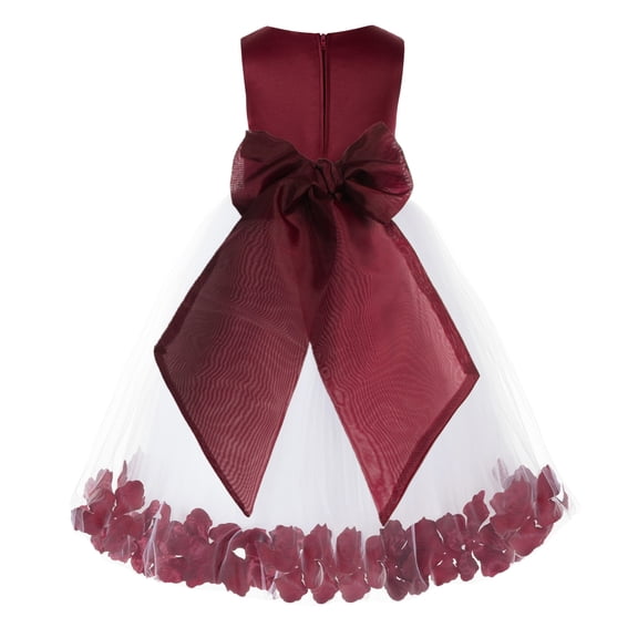 Ekidsbridal Girl Holiday Flower Girl Dress - Burgundy Bodice Dress with Rose Petals 007-A (Size: S-16)