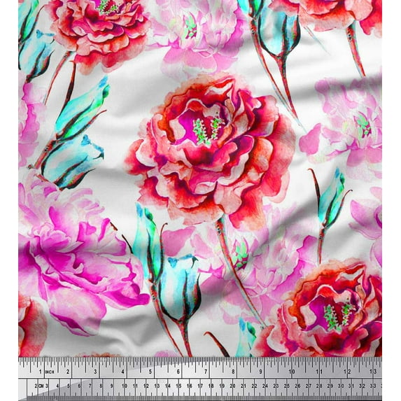 Soimoi Orange Rayon Crepe Fabric Floral Print Sewing Fabric BTY 46 Inch Wide