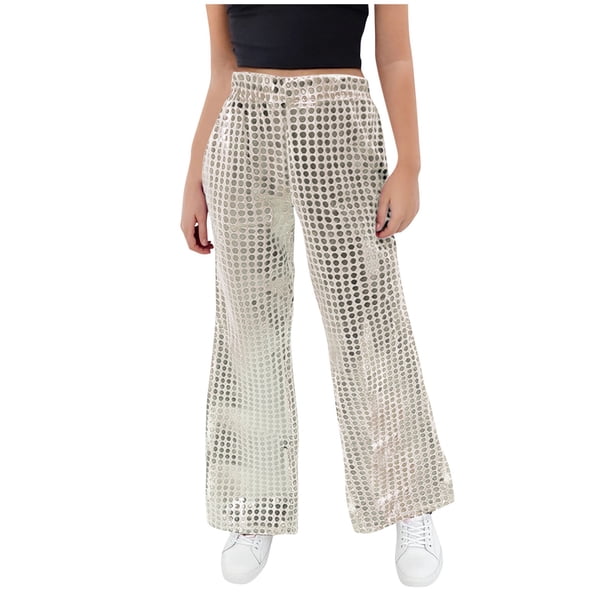 Odeerbi 3-16 Años Niños Niñas Lentejuelas Pantalones Acampanados Pantalones Color Sólido Polka Sparkly Pantalones