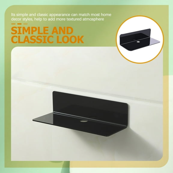 HEMOTON Black Floating Wall Shelves Self Adhesive No Drill Perfect for Bedroom Bathroom Storage