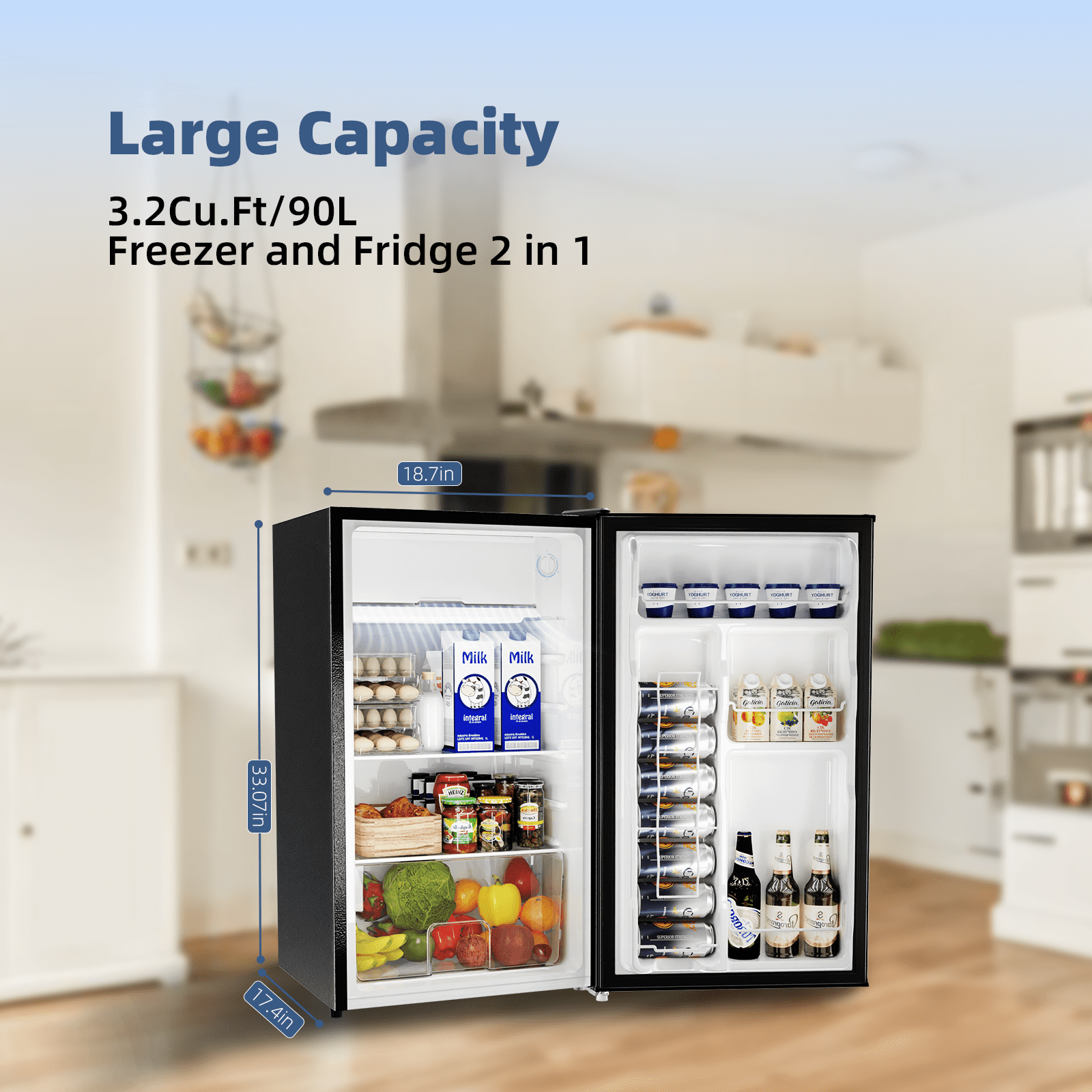  BANGSON Mini Fridge with Freezer, 3.2 CU.FT Small Refrigerator  with Freezer, Door Handle, Bottle Opener, For Bedroom, Dorm, Office, Home,  Garage or RV, (Red) : Appliances