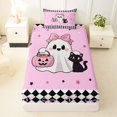 thumbnail image 3 of Homewish Cartoon Bow Ghost Cat Twin Sheets for Kids, Sugar Halloween Pumpkin Bedding, 3pcs, 1 Flat Sheet, 1 Fitted Sheet and 1 Pillowcase, 3 of 5