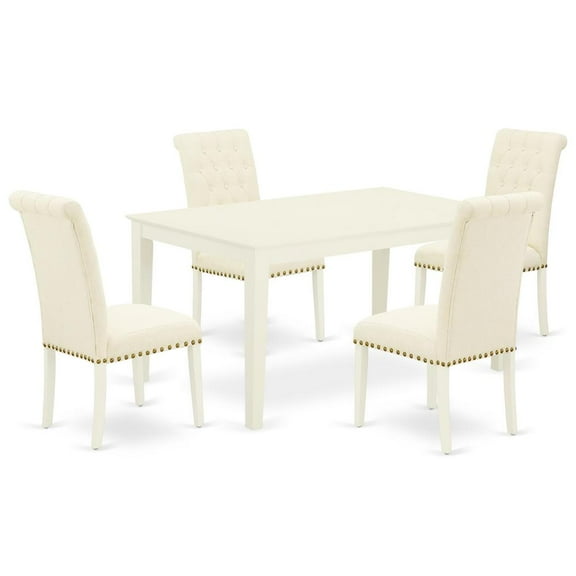 East West Furniture Capri 5-piece Wood Dining Set in Linen White/Light Beige
