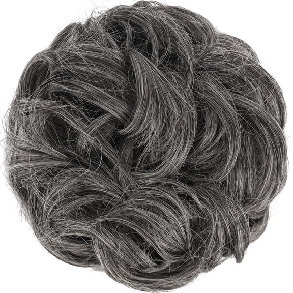 WEIF-Messy Bun Hair Pieces - Large Wavy Curly Elastic Hair Bun Scrunchies Ponytail Extensions Synthetic Chignon Hairpieces for Women, Dark Salt and Pepper 1.94oz