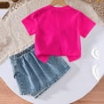 thumbnail image 4 of RMGVDSD Girls Outfits Set Girl Fashion Clothes Short Sleeve Bow T-Shirts With Pearl And Denim Skirt Shorts Two Piece Set Summer Casual Wear 2-3 Years, 4 of 5