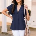 thumbnail image 2 of Womens Summer Cotton Linen Tops Short Sleeve V-Neck Solid Blouses T Shirts Ruched Casual Comfy Basic Tunic Tee Tops, 2 of 7