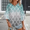 thumbnail image 3 of Moroccan Turquoise Gray Ombre Women's V-Neck Blouse With 3/4 Ruffled Bell Sleeves Casual Top Ladies Blouses, 3 of 7