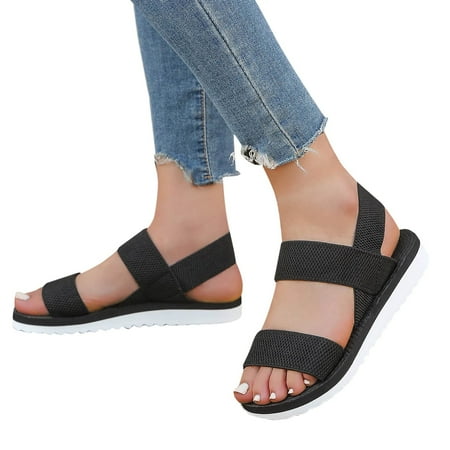 

PEASKJP Womens Dress Sandals Women s Rhinestone Casual Wear Cute Gladiator Flat Sandals Beach Dressy T-Strap Thong Sandals (Black 6.5)