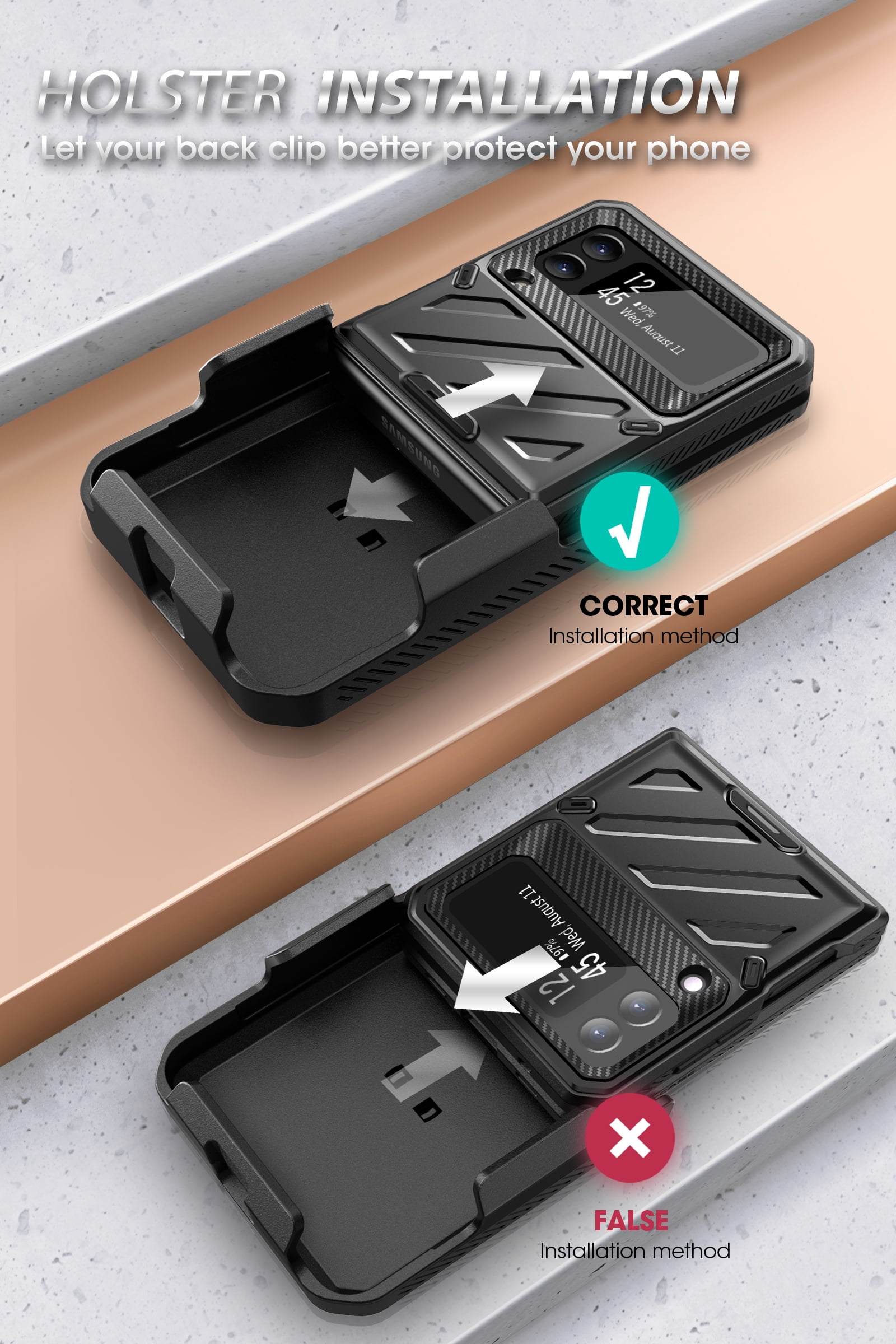 SUPCASE Unicorn Beetle Pro Series Case for Samsung Galaxy Z Flip 3 5G (2021), Full-Body Dual Layer Rugged Protective Case with Holster (Ruddy)