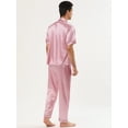 thumbnail image 5 of Unique Bargains Men's Button Down Satin Pajama Sets Short Sleeves Nightwear Medium Pink, 5 of 6
