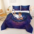thumbnail image 3 of Manfei Retro Stars Print Full Size Comforter Sets,Abstract Geometric Bedding Comforter Set,Blue Purple,Navy Blue Reversible,3pcs,1 Comforter and 2 Pillowcases, 3 of 7