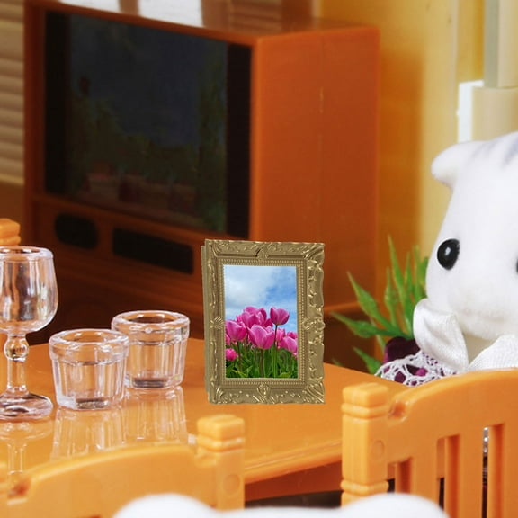 GOOHOCHY  3 Pcs Doll House Picture Frame Mini Dollhouse Frames Golden
