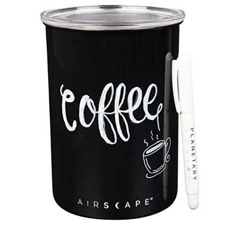 Levenger True Writer Obsidian Airscape Stainless Steel Coffee and Food Storage Canister with Writer Pen - Customize, Write and Label with Removable Ink - Patented Airtight Container Lid - Obsidian Black, 64 oz ()