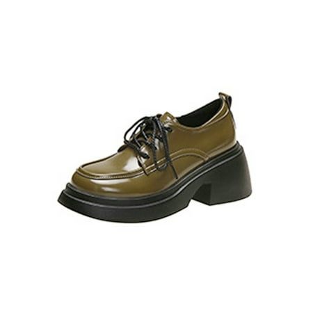 

Ymiytan Women Oxfords Lace Up Dress Shoes Comfort Leather Shoe School Loafers Fashion Platform Green 5.5