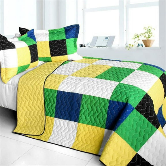 Romance of Green - 3 Pieces Vermicelli - Quilted Patchwork Quilt Set  Full & Queen Size - Green