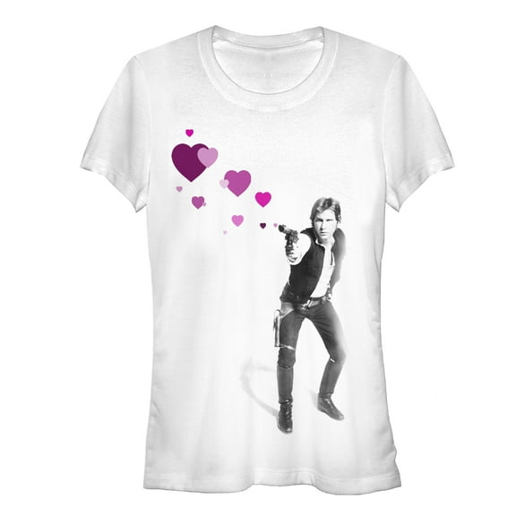 Junior's Star Wars Han Shot Hearts  Graphic Tee White Medium