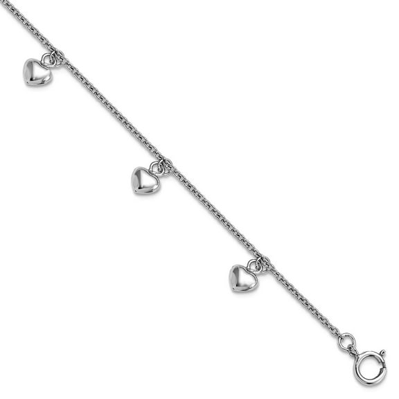 925 Sterling Silver Hollow Dangle Fancy Lobster Closure Rh Plated Polished Love Heart Bracelet 6 Inch 8mm Wide Link Brac