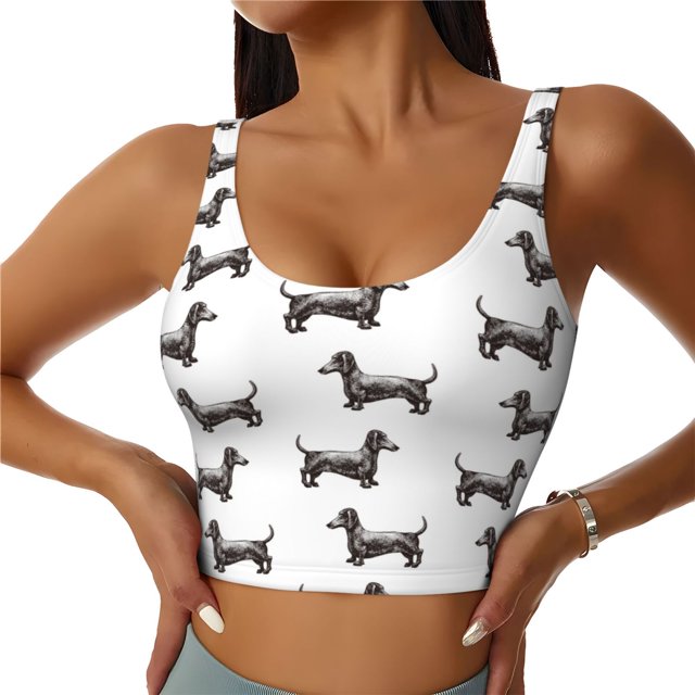 Balery Dachshund Dog Puppy Sujetadores deportivos con espalda cruzada para mujer, acolchados, sin costuras, de alto impacto, ideales para yoga, gimnasio, entrenamiento y fitness.-X-Large