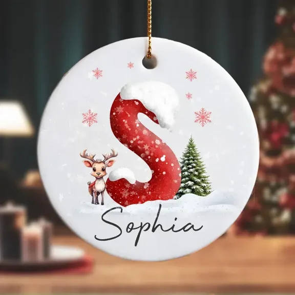 Custom Alphabet Christmas Ornaments, Custom Initial Ceramic Ornament, 3 inchs