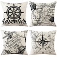 thumbnail image 1 of Funda de Almohada, 45 x 45 cm, Juego de 4 Fundas de cojín Cuadradas con Estampado de Ancla y brújula náutica de algodón y Lino para Cama, Coche, hogar, sofá, 1 of 5
