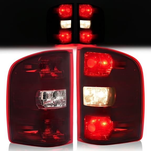 KOJEM Pair Tail Light Compatible with 2007-2014 Chevy Chevrolet Silverado 1500 2500HD 3500HD Halogen Brake Lamp Taillight Dark Red Lens Chrome Housing Driver & Passenger Side