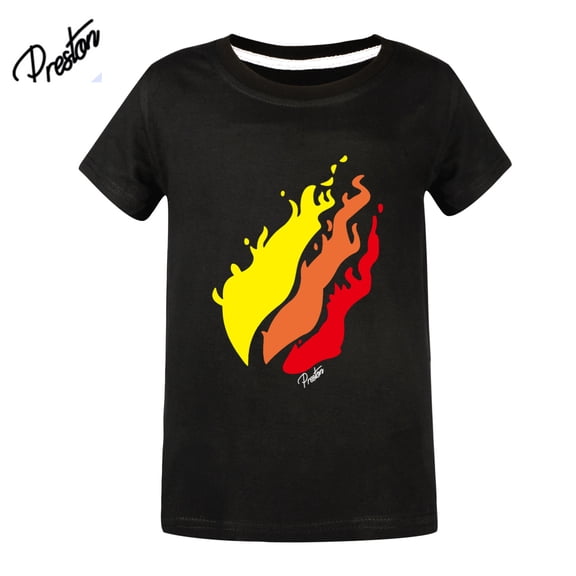 PrestonPlayz KidsT T-shirt, soft cotton short sleeved flame logo game top, fashionable boys' T-shirt, suitable for 6-13 years old