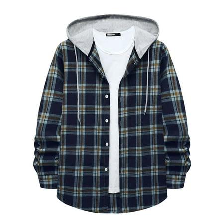 guisaled Mens Flannel Shirts Long Sleeve Button Down Hooded Shirts Casual Plaid Shirt Jackets Oversized Loose Fit Check Shirt with Pockets Valentine S Day s
