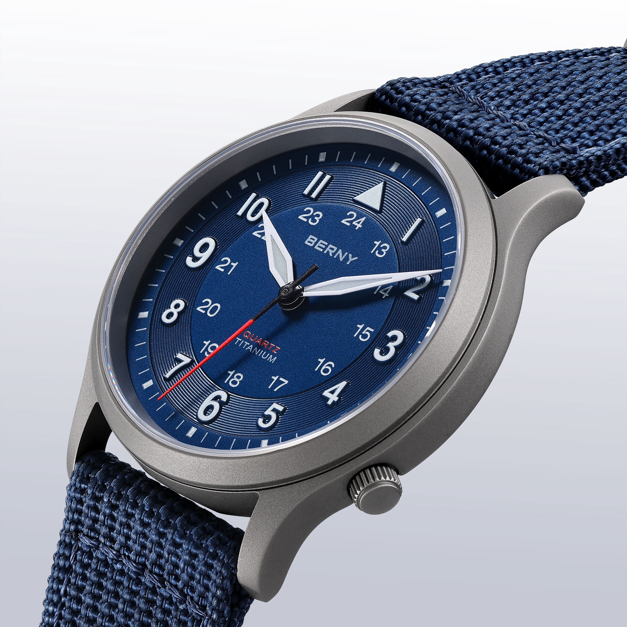 BERNY Titanium Watches for Men, Japanese Quartz Movement Men's Field Watch, 5ATM Waterproof Military Wristwatch for Men, Analog Sport Watches, Blue