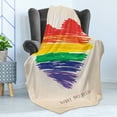 thumbnail image 4 of Pride Soft Flannel Fleece Blanket, Happy Gay Pride Typography with Rainbow Colors Hand Painted Heart Shape, Cozy Plush for Indoor and Outdoor Use, 60" x 80", Champagne and Multicolor, by Ambesonne, 4 of 5