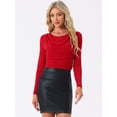 thumbnail image 2 of DARING DIVA Women's Ruched Cowl Neck Long Sleeves Glitter Tops S Red, 2 of 6