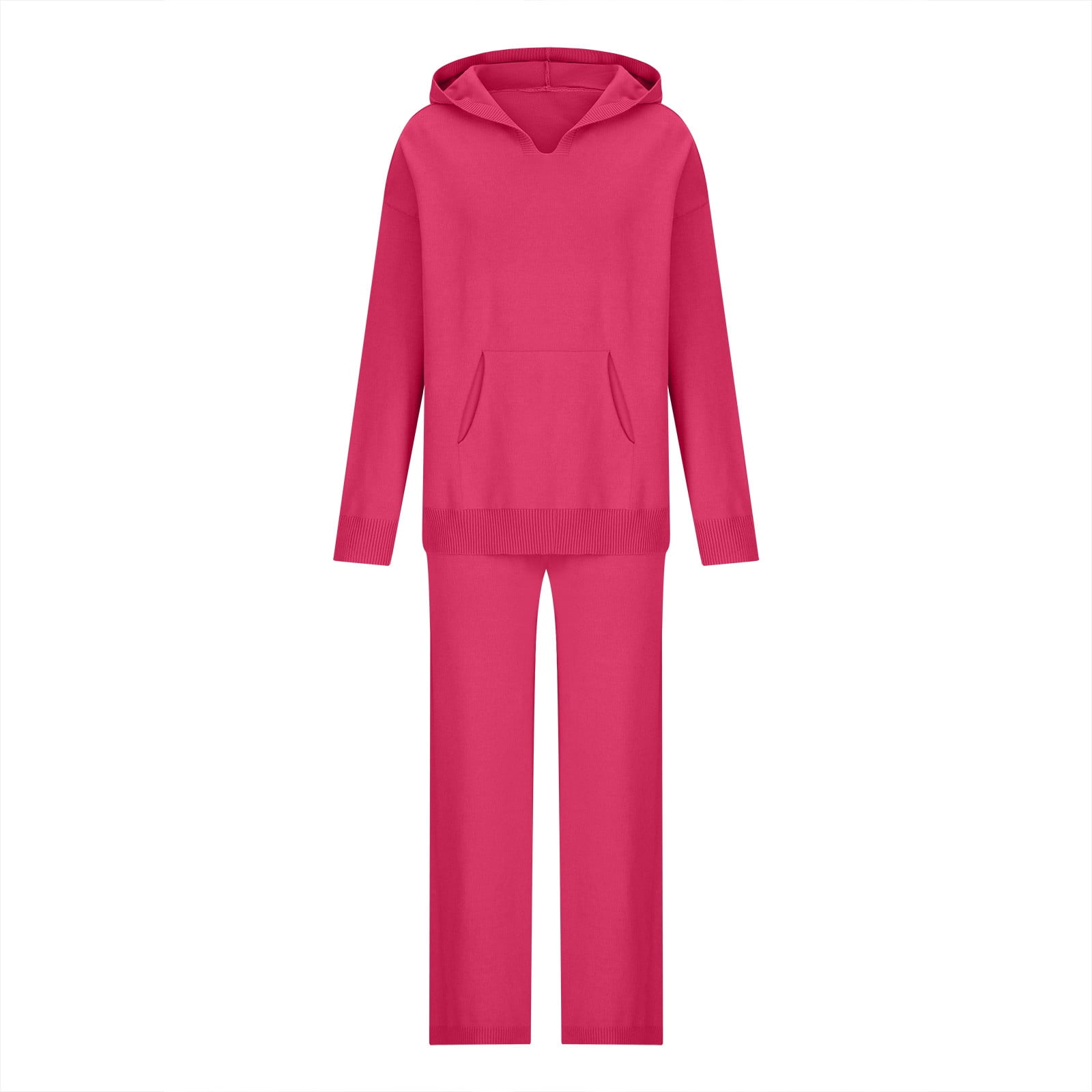 Women's 2-Piece Outfit Set - V-Neck Knit Sweater & Wide Leg Pants Lounge Set