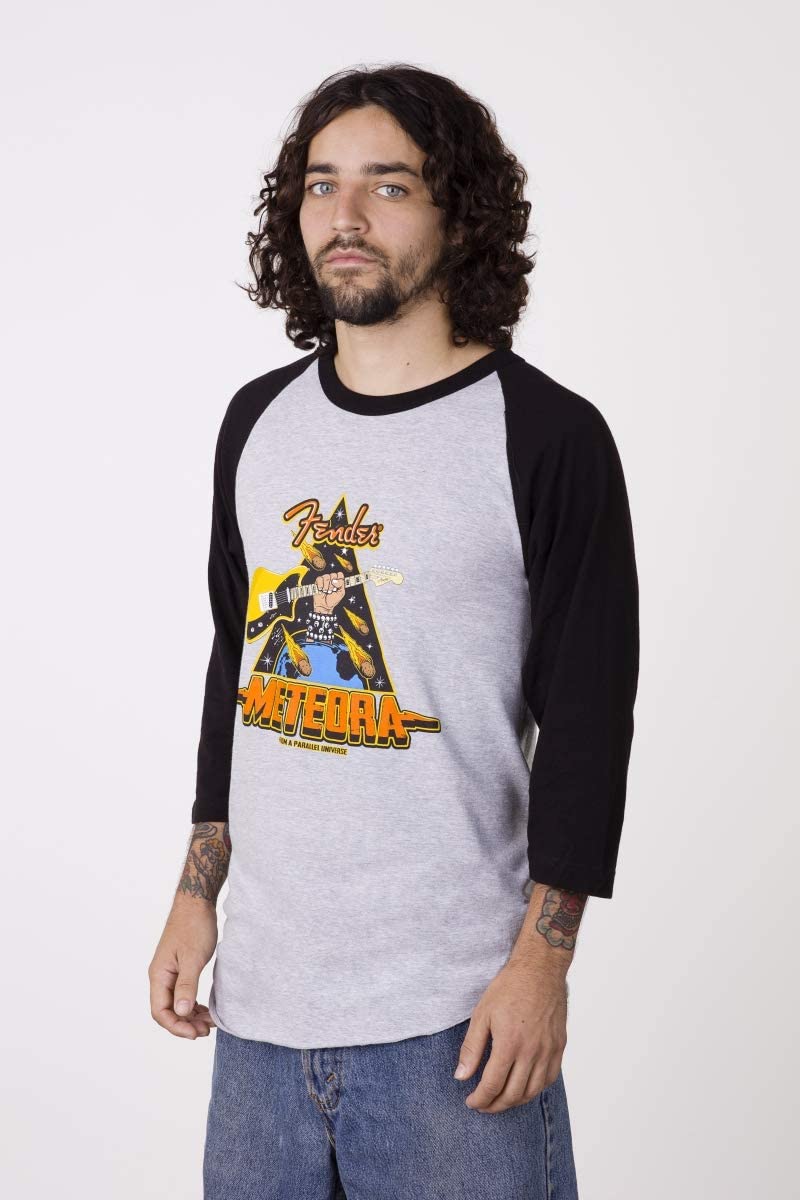 Genuine Fender Meteora Guitar Raglan T-shirt in Gray & Black XXL #9190704806
