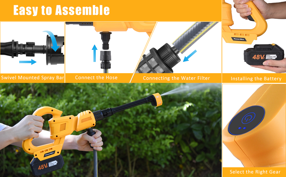OIEXI Cordless Pressure Washer,652PSI Portable Power Washer with 2 Batteries,3-Speed Touchscreen Adjustable Battery Pressure Washer with 6-in-1 Nozzle,Great for Cleaning Windows,Patio,Cars(Yellow)