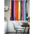 thumbnail image 5 of Colorful Striped Semi Sheer Curtains 63 Inch Length 2 Panels Set, Modern Rainbow Abstract Graffiti Art Sheer Kitchen Curtain Privacy Voile Window Curtain for Living Room Bedroom Rod Pocket Drapes, 5 of 7
