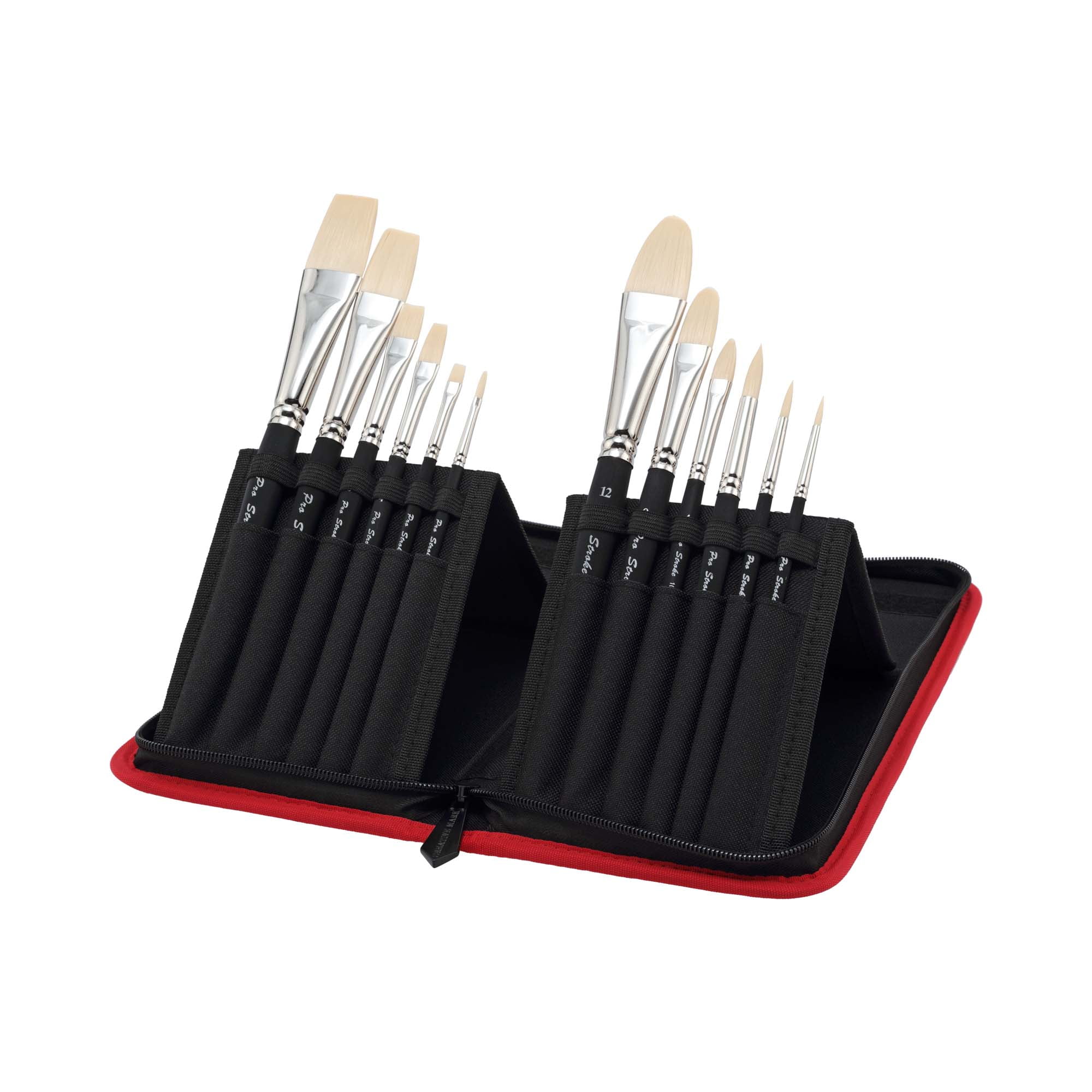 Creative Mark Powercryl Ultimate Acrylic Paint Brushes Set of 12 - Short Handle Artist Paint Brushes with Zippered Easel Carrying Case - Assorted Round, Bright, Flat and Filbert