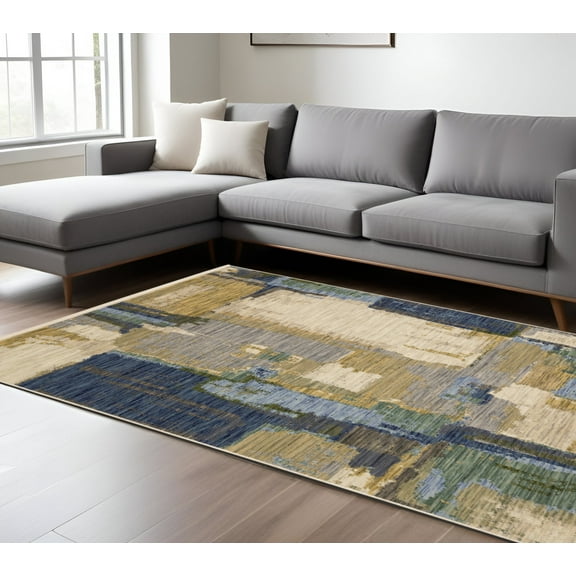 HomeRoots 575909 7 x 10 ft. Abstract Rectangle Area Rug with Fringe, Blue & Green