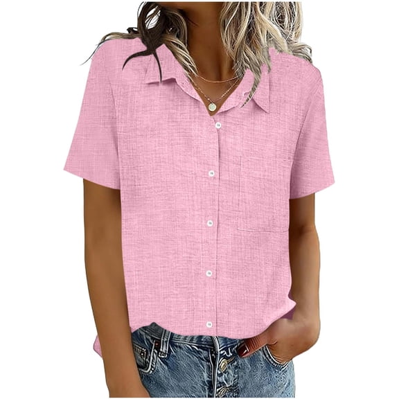 Yievot Button Down Shirts for Women Short Sleeve Collared Tops Solid Dressy Business Casual Blouses