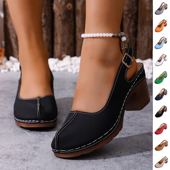 GERsome Chunky Block Heels Women's Sandals Closed Toe Slip-On Slingback Work Party Dress Pumps Shoes Black Size 5.5