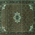 thumbnail image 1 of Ahgly Company Indoor Square Medallion Turquoise Blue Traditional Area Rugs, 5' Square, 1 of 4