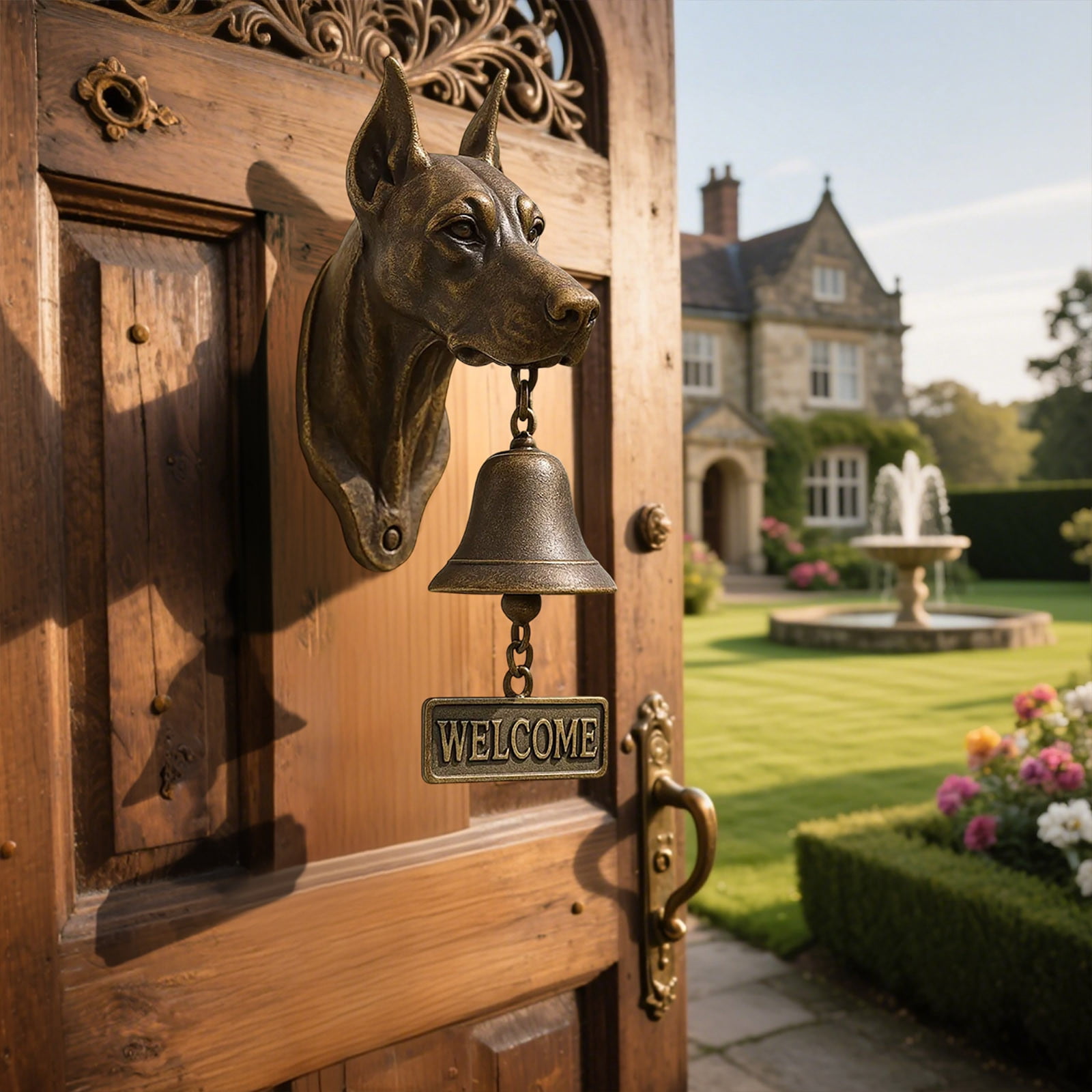 Welcome Dinner Bell Iron Doorbell - Retro Style Outdoor Hanging Bell for Farmhouse Porch Decoration Vintage Decor - B